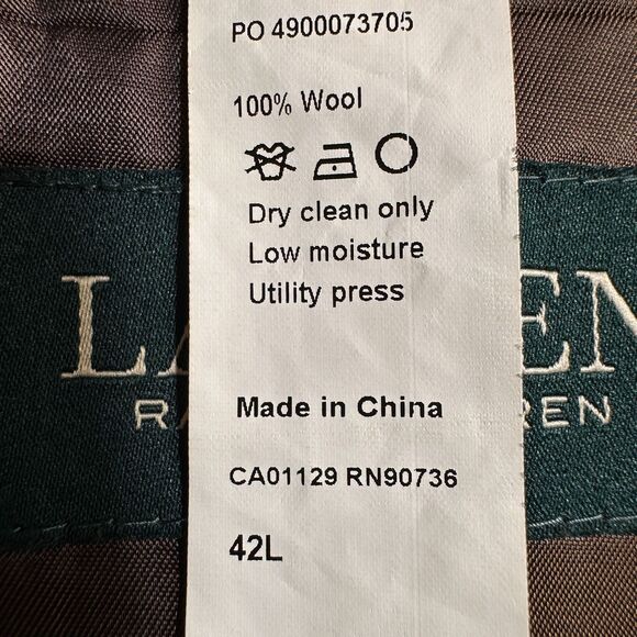 RALPH LAUREN Mens Blazer 42L Sport Coat 2-Button Jacket Brown 100% Wool Suits - Picture 12 of 13